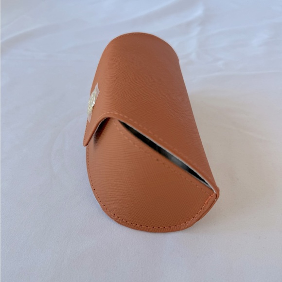 Tory Burch Sunglass Case & Cloth Pouch Gold Logo Orange - Picture 4 of 6